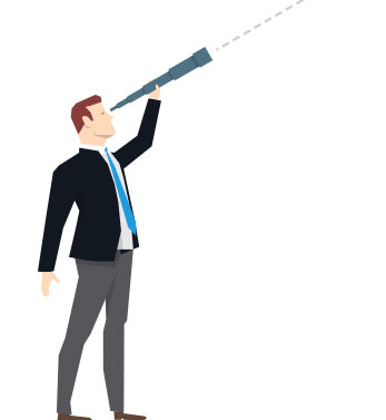 man holding telescope, representing accounting marketing goal analysis